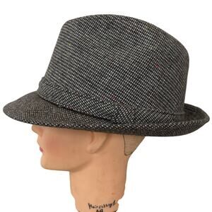 Vintage McGregor tweed wool blend fedora hat 80s 90s satin lined gangster Small